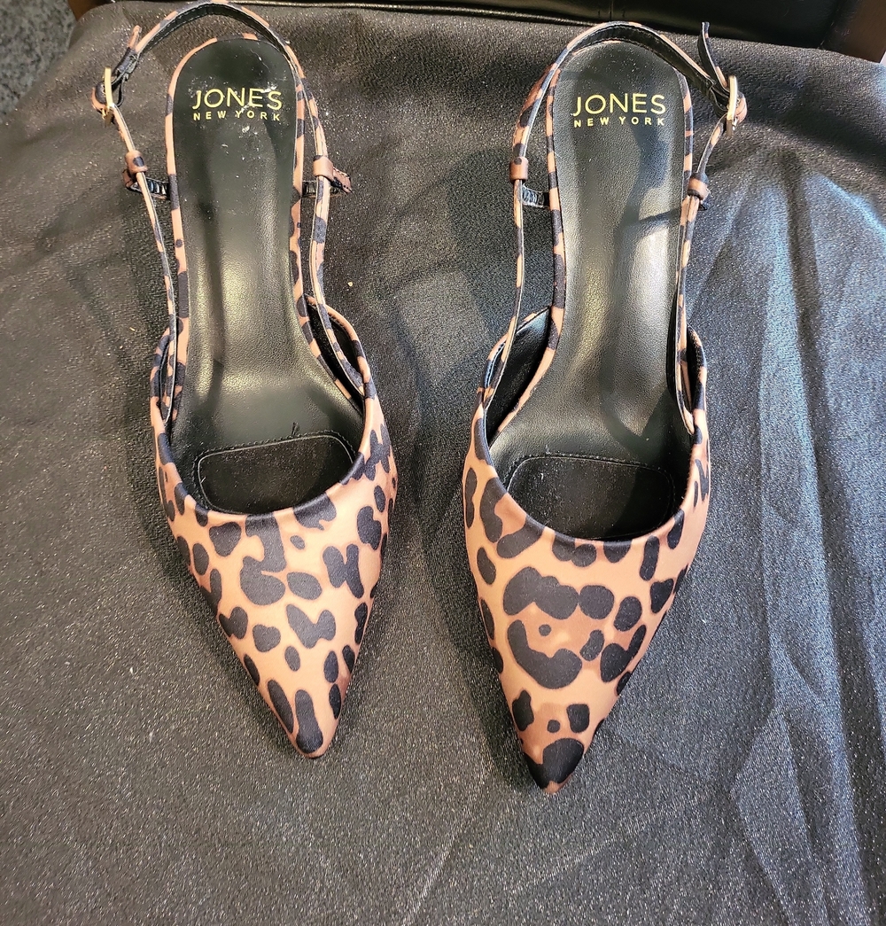 Jones New York Leopard-Print Pointed Toe Slingback Heels - Brown/Black